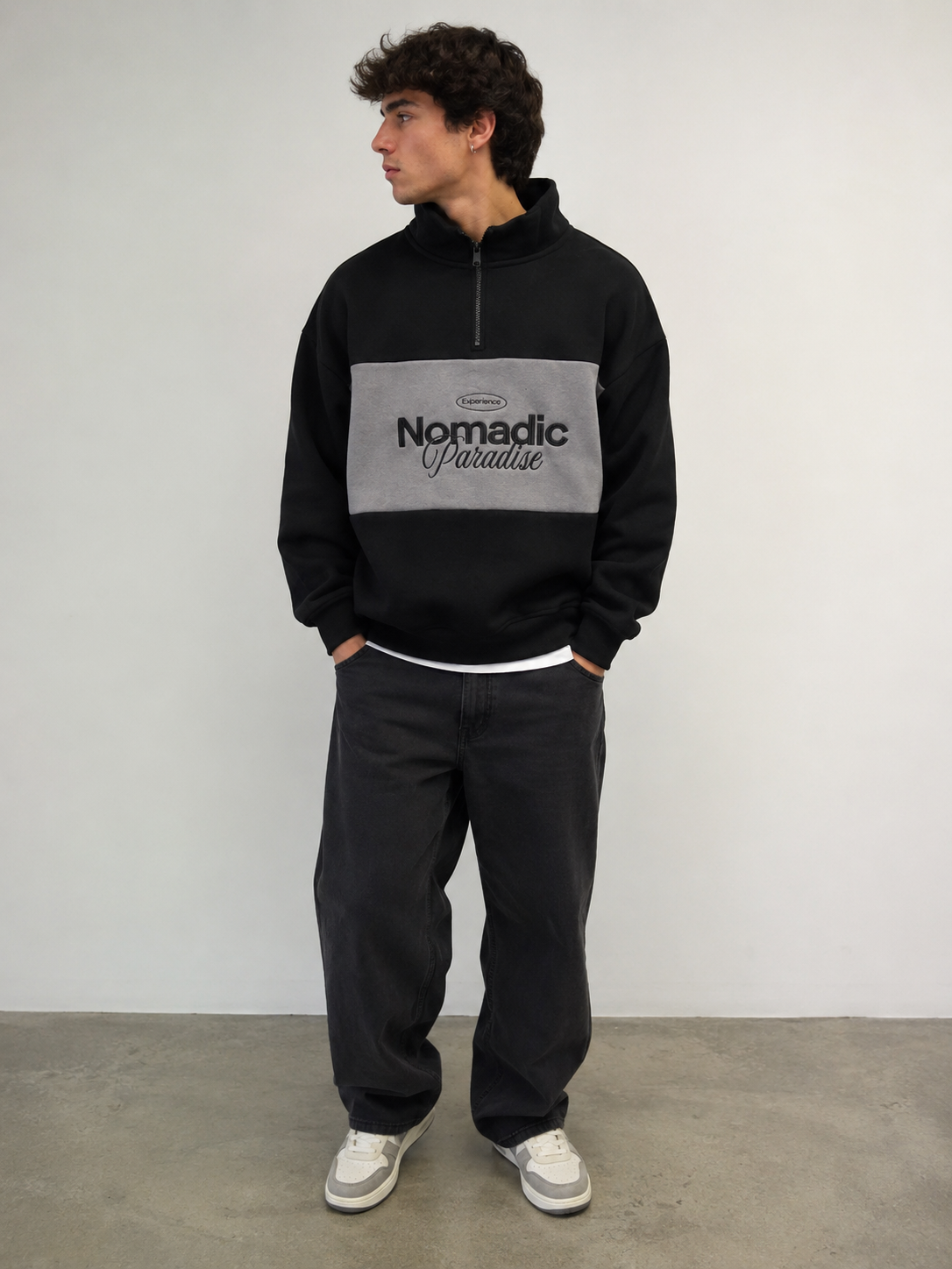 NENA &amp; PASADENA - Wildlines 1/4 Zip Thru Sweater - Peached Anthracite Black