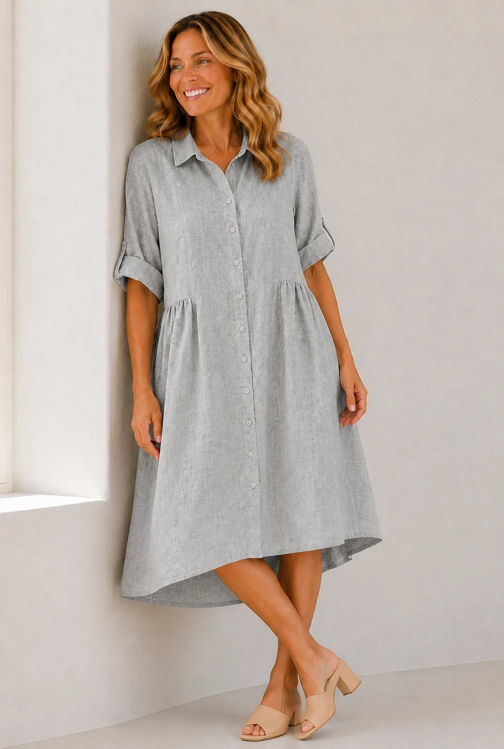RENOMA - Breeze Button Through Dress - Oyster