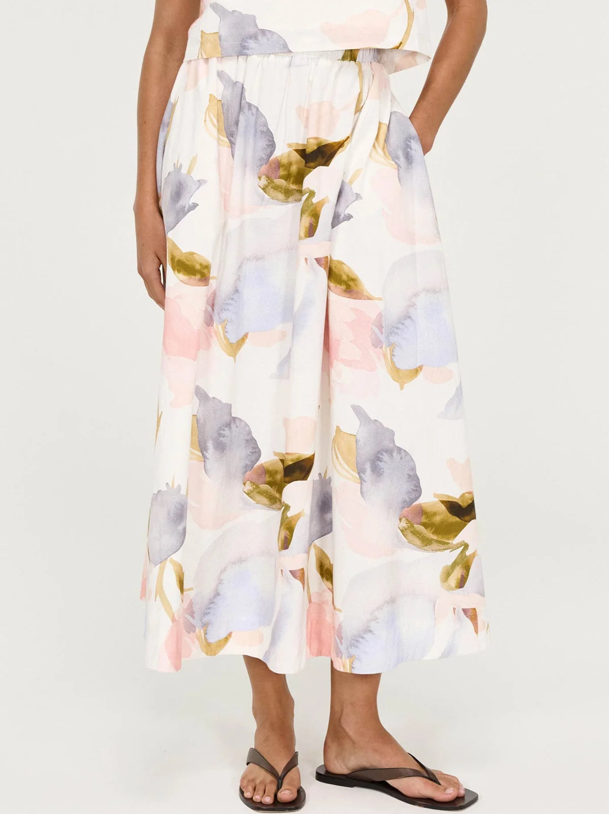 STAPLE THE LABEL - Valea Midi Skirt - Watercolour Floral