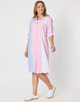 THREADZ - Miramar Stripe Print Shirt Dress - Lipstick Multi