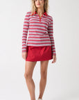 CARTEL & WILLOW - Avery Zip Long Sleeve - Red Multi Stripe