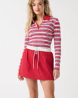 CARTEL & WILLOW - Avery Zip Long Sleeve - Red Multi Stripe