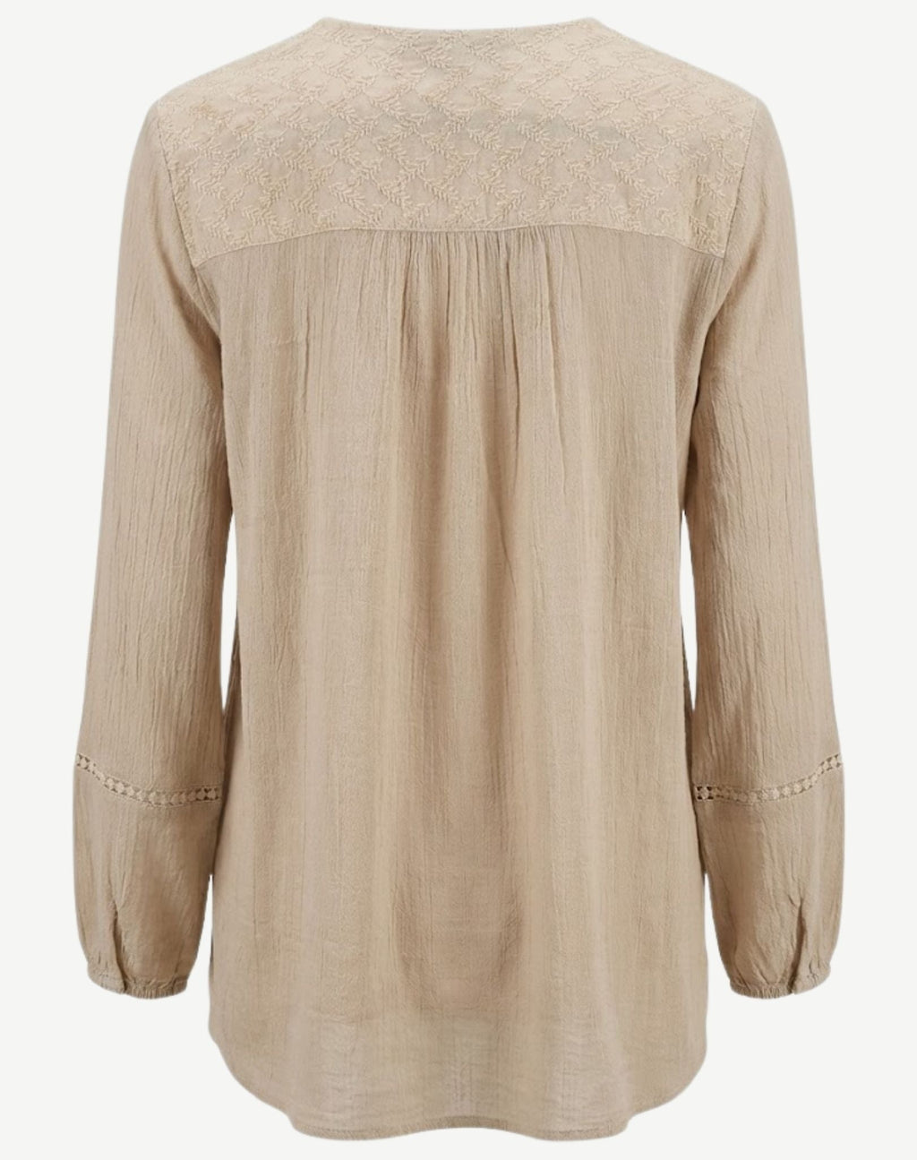 CORFU - Sand Crepe Georgette Lace Trim Long Sleeve Blouse
