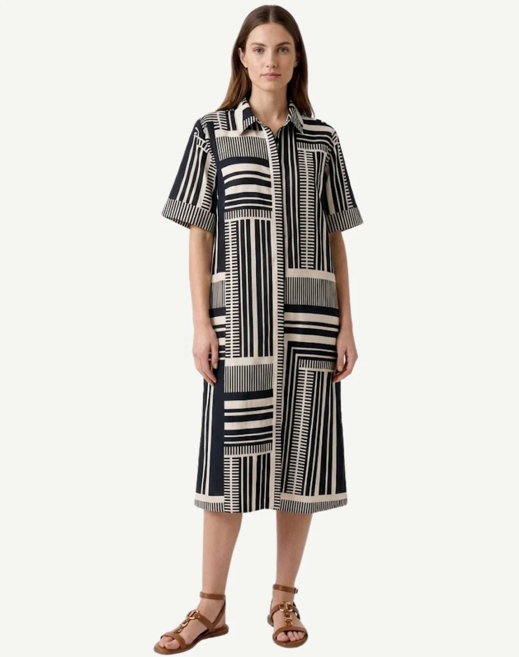CORFU - Navy/Cream Geometric Dress