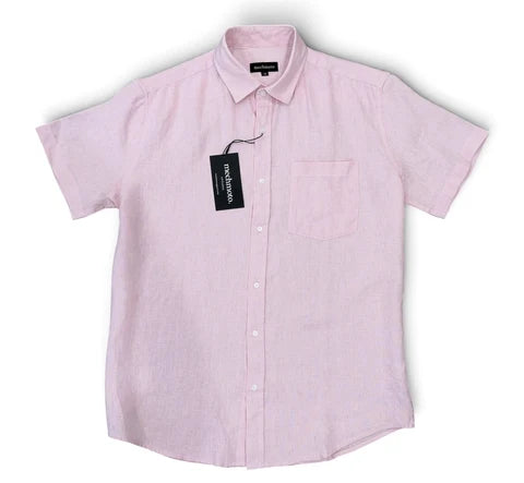 MECHMOTO - Linen S/S shirt with chest pocket back box - Pink