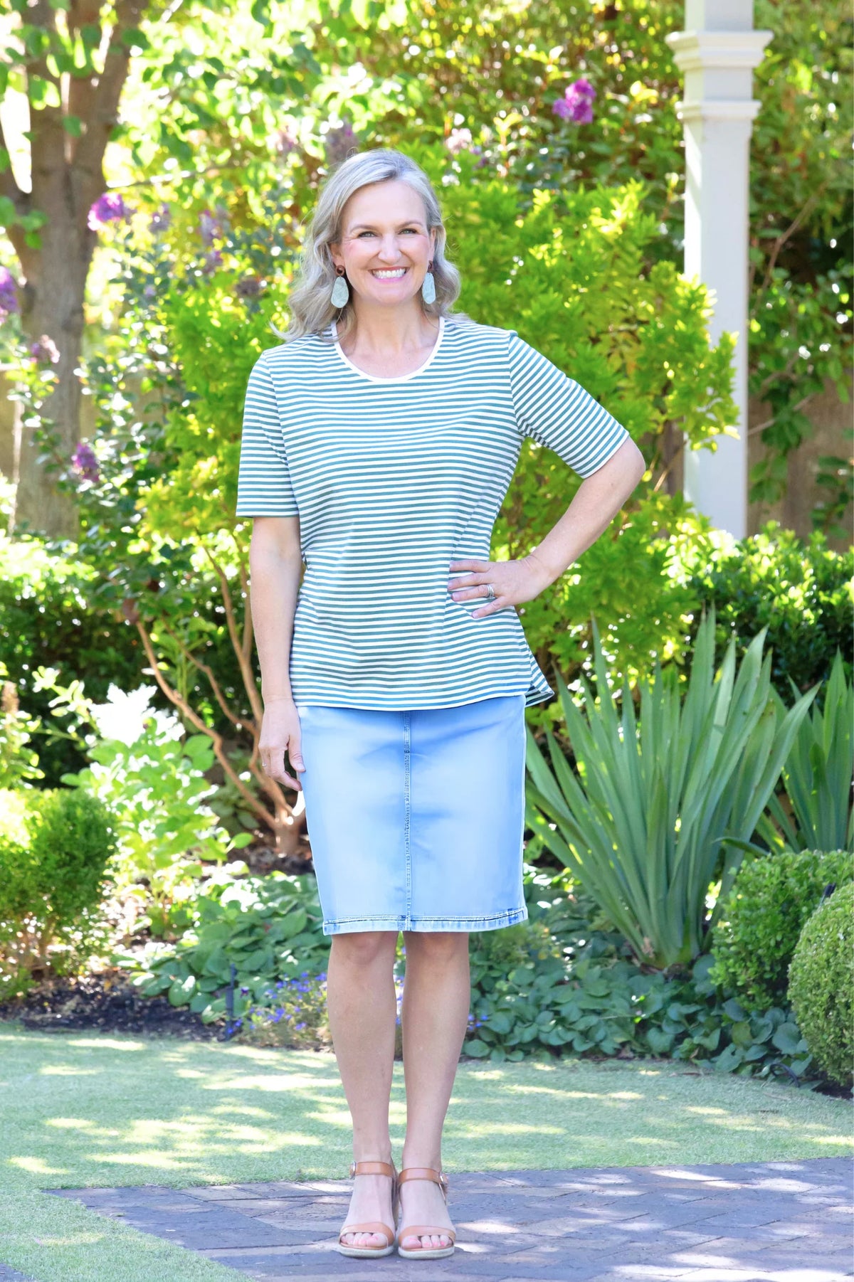 EQUINOX - Stretch Cotton Pull on Denim Skirt - icewash