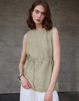 EIGHT SEPTEMBER - Tie Waist Linen Top - Moss