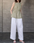 EIGHT SEPTEMBER - Tie Waist Linen Top - Moss