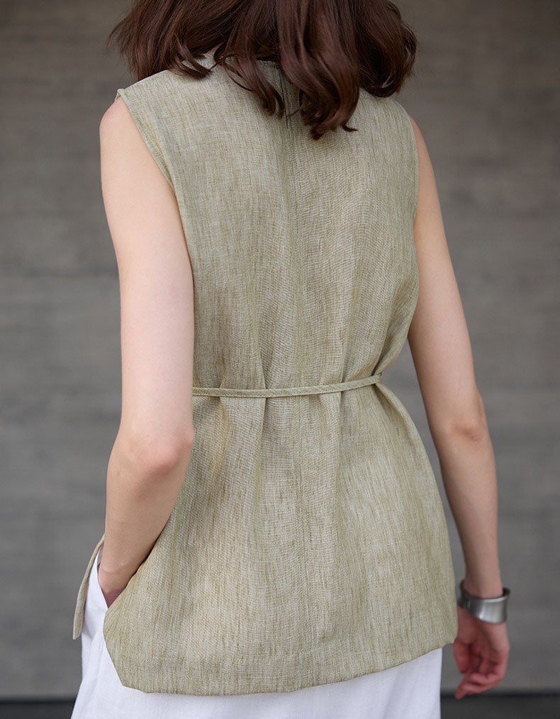 EIGHT SEPTEMBER - Tie Waist Linen Top - Moss