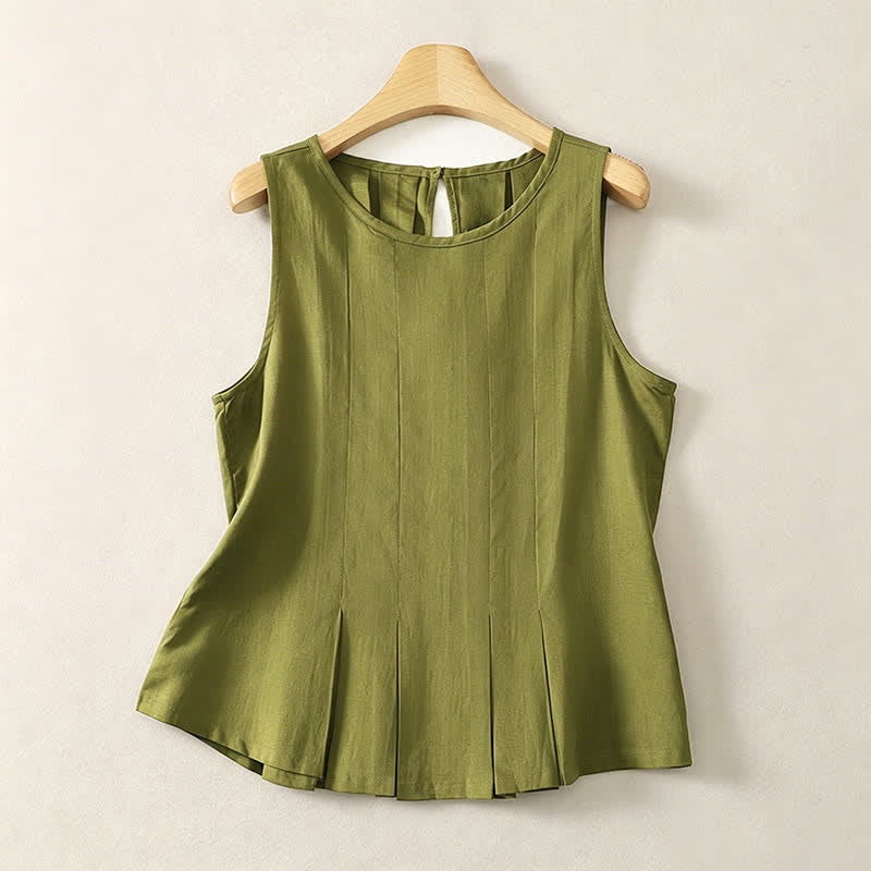 EIGHT SEPTEMBER - Elegant Pleated Solid Tank Top - Moss