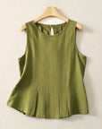 EIGHT SEPTEMBER - Elegant Pleated Solid Tank Top - Moss