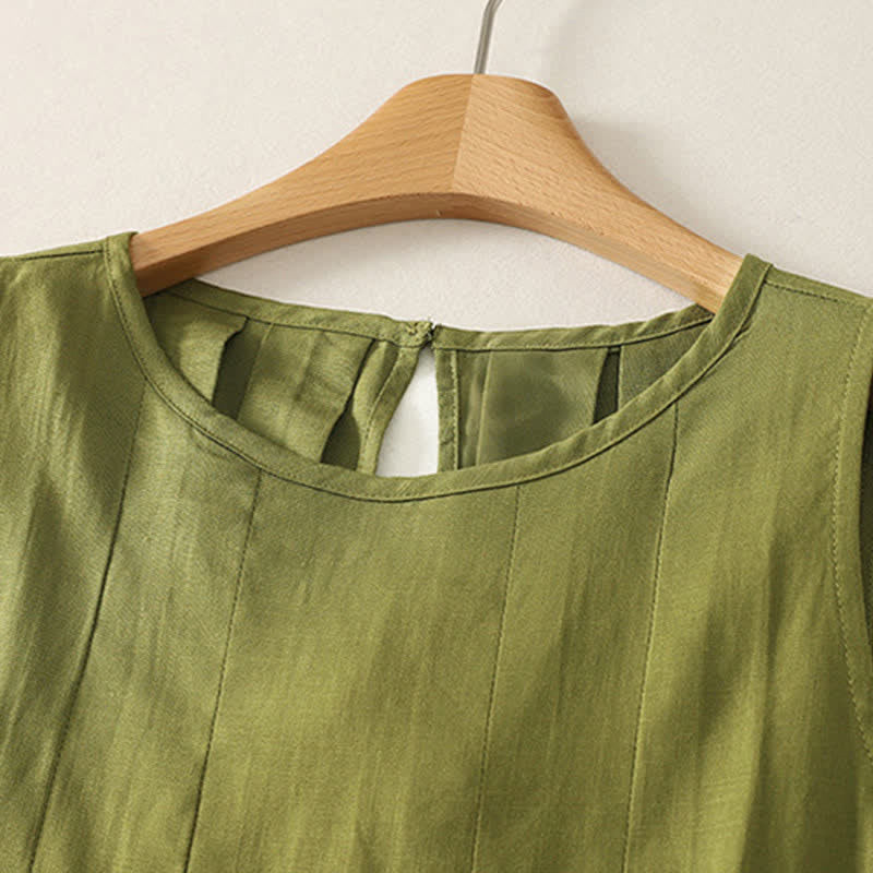 EIGHT SEPTEMBER - Elegant Pleated Solid Tank Top - Moss