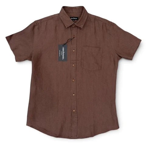 MECHMOTO - Linen S/S Shirt with chest pocket back box pleat- Brown