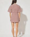 MON RENN - Aura Mini Dress Burgundy - Cream Stripe