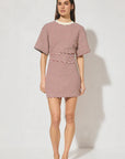 MON RENN - Aura Mini Dress Burgundy - Cream Stripe