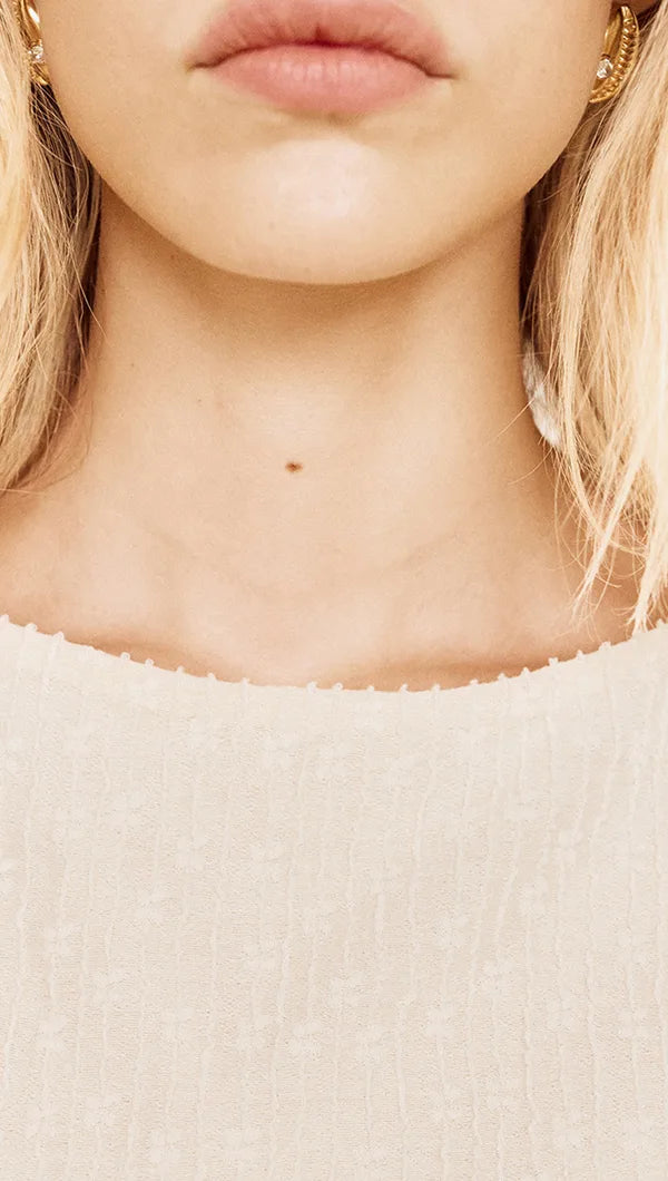MINK PINK - Boat Neck Rib Detail Mesh Top - Cream