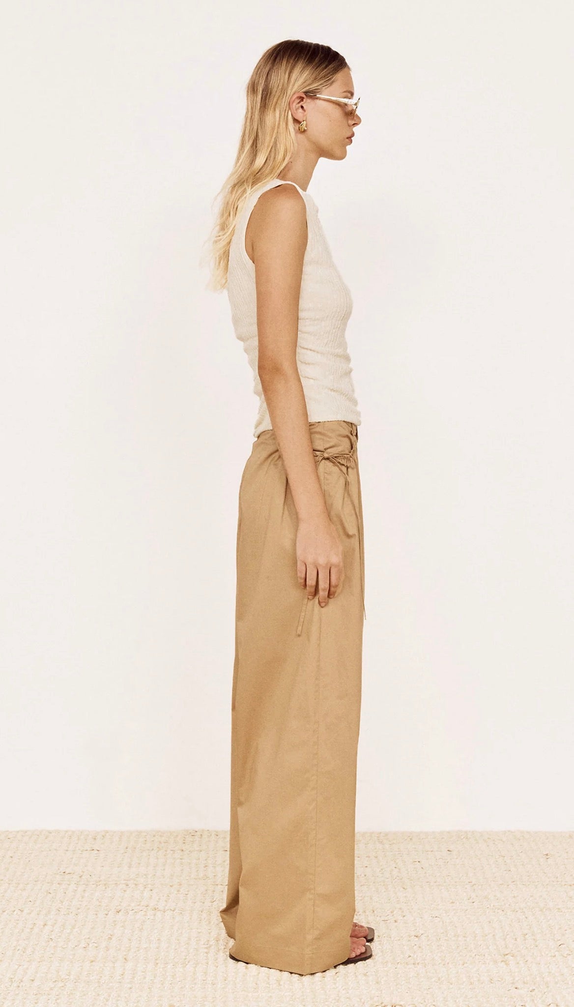 MINK PINK - Boat Neck Rib Detail Mesh Top - Cream