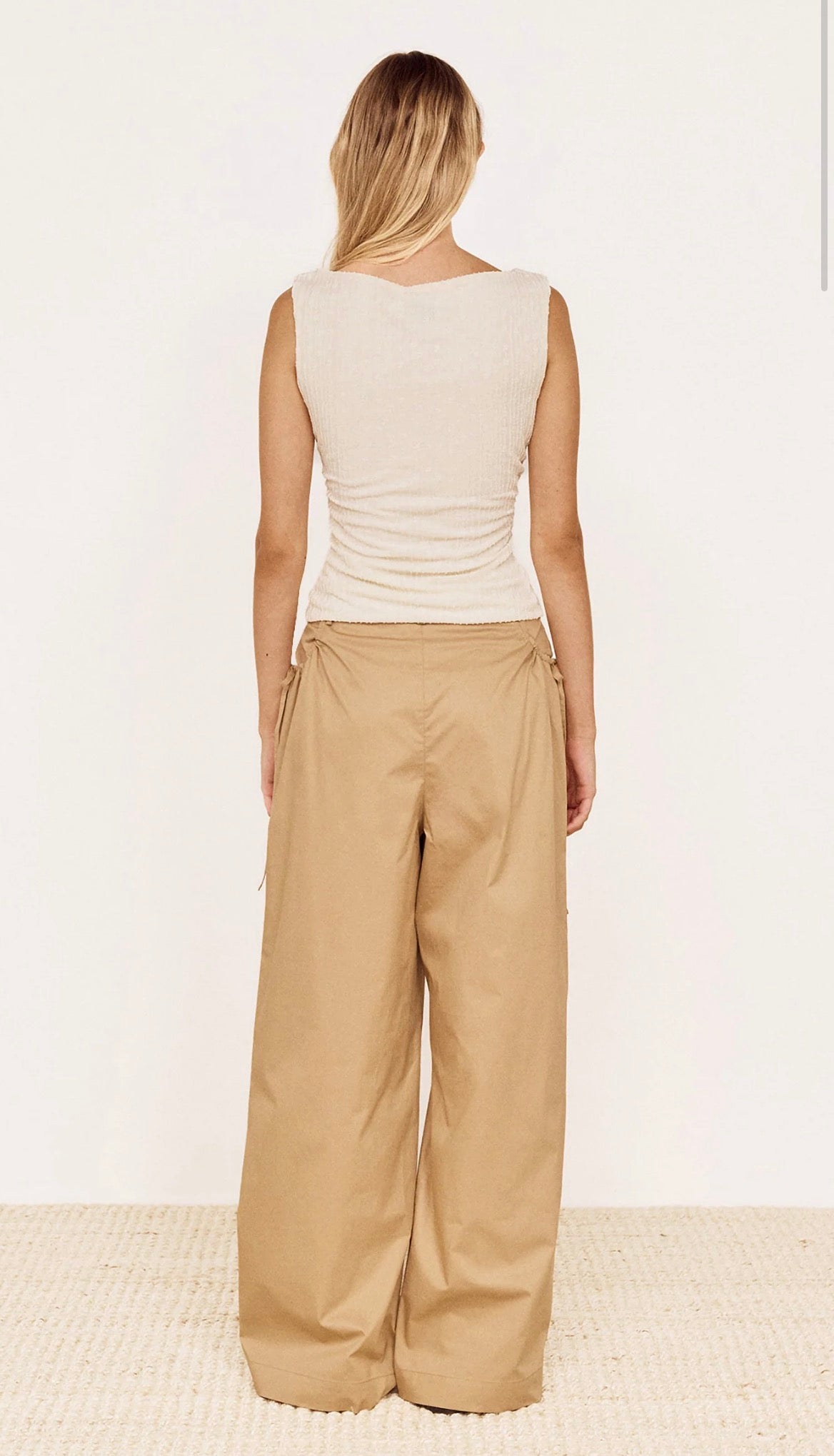 MINK PINK - Boat Neck Rib Detail Mesh Top - Cream