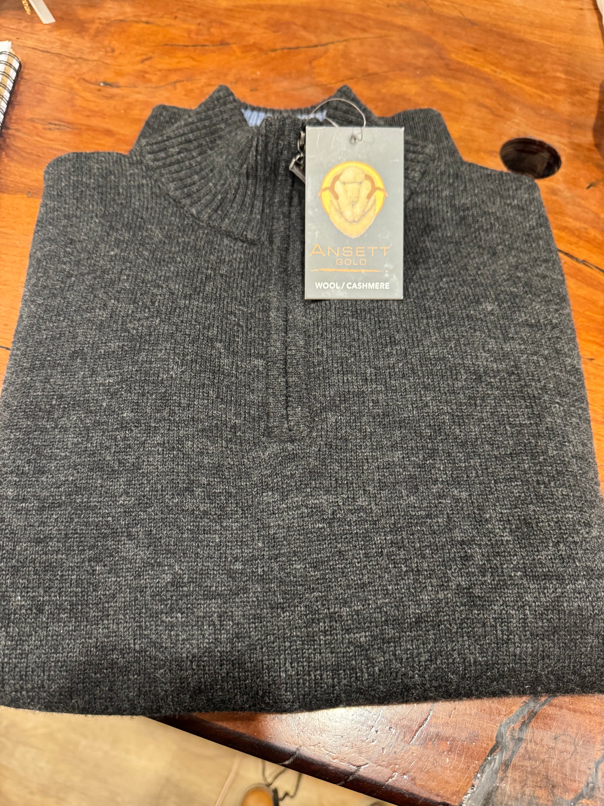 ANSETT GOLD - Luxury Wool Cashmere Half Zip Knit - Graphite