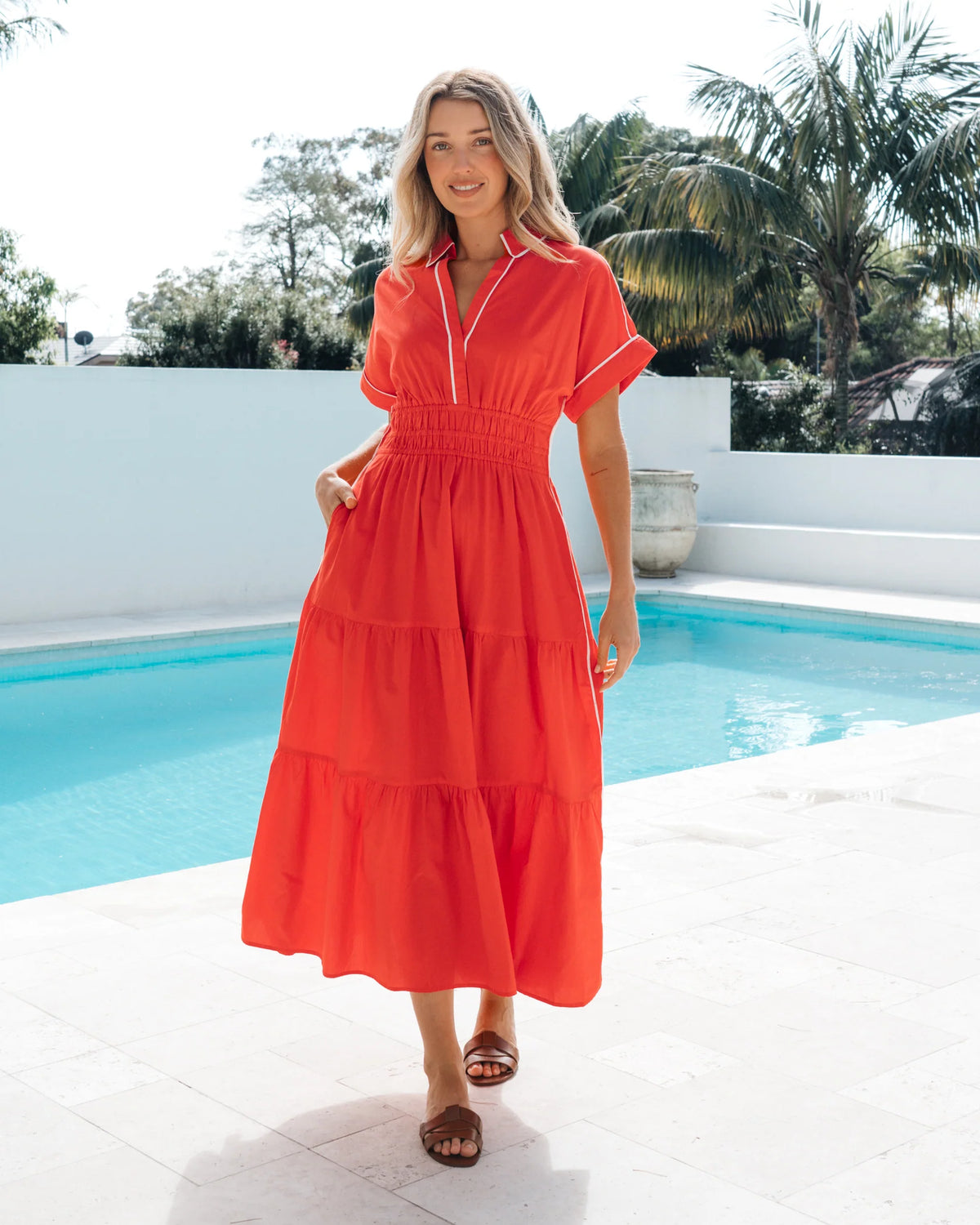 LABEL OF LOVE – Contrast Tipped Midi Dress - Orange