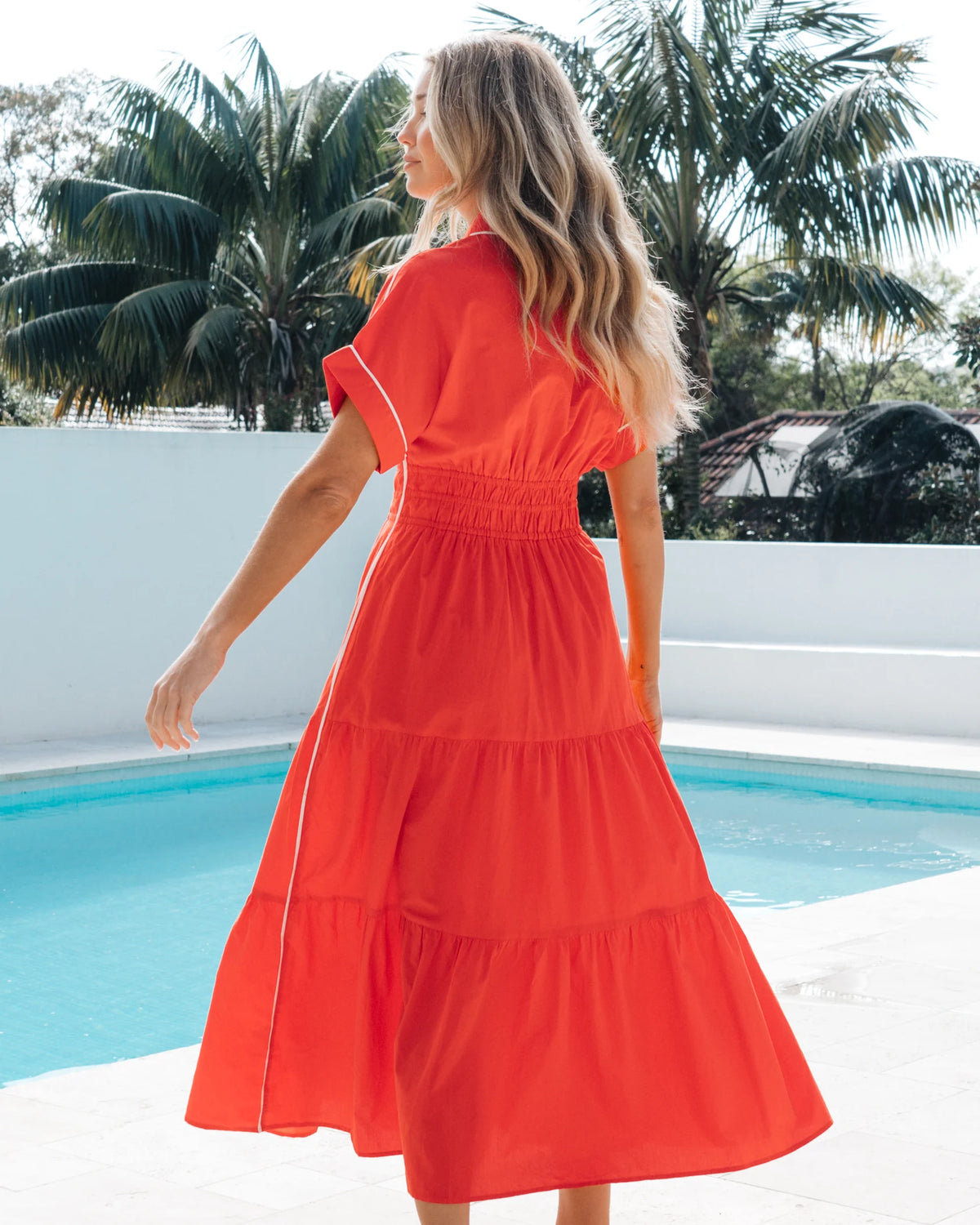 LABEL OF LOVE – Contrast Tipped Midi Dress - Orange