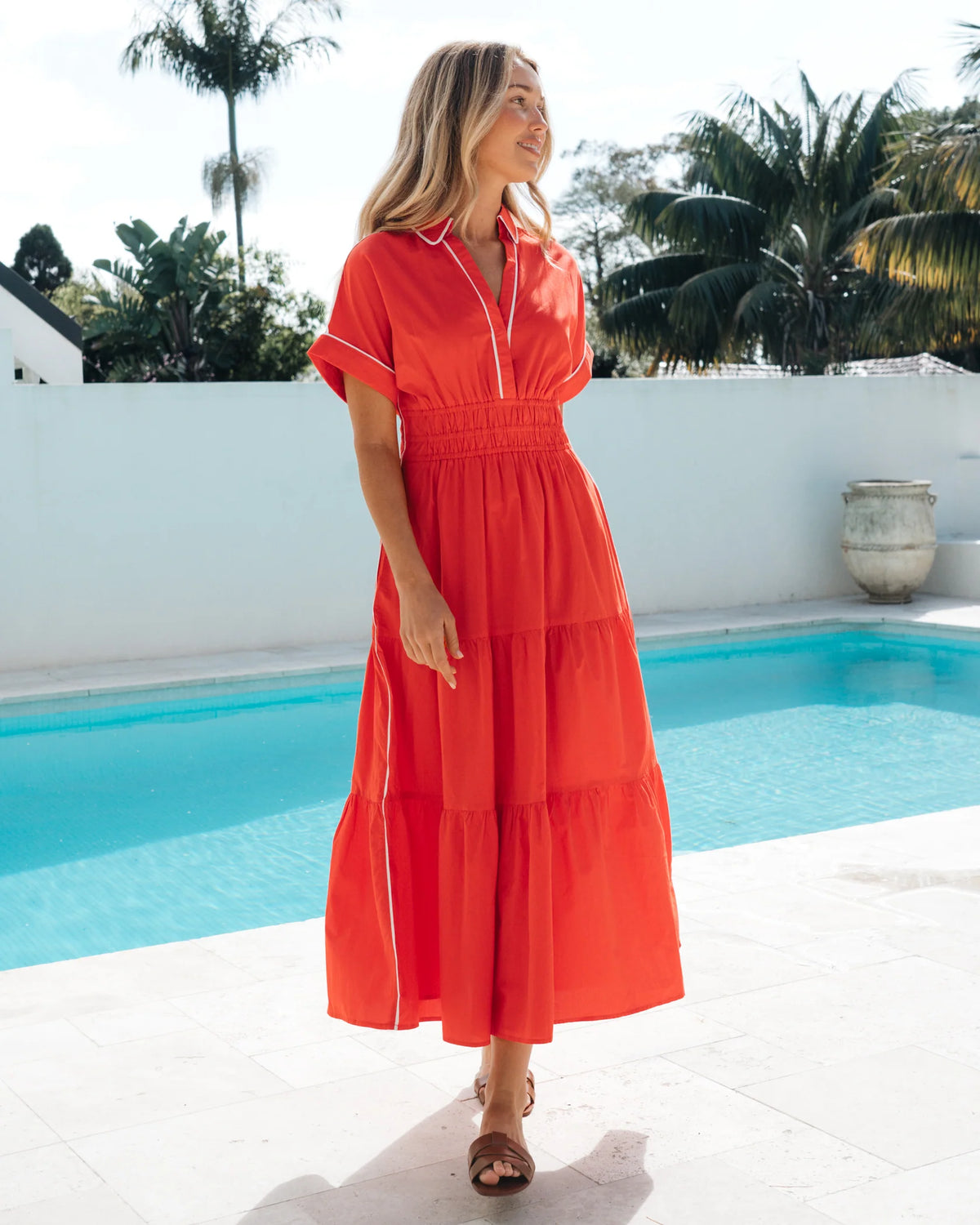 LABEL OF LOVE – Contrast Tipped Midi Dress - Orange