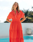 LABEL OF LOVE – Contrast Tipped Midi Dress - Orange