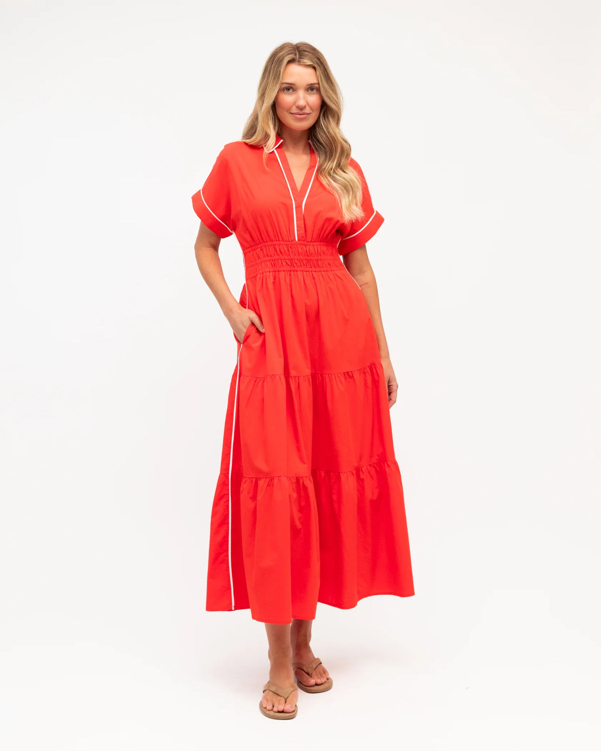 LABEL OF LOVE – Contrast Tipped Midi Dress - Orange
