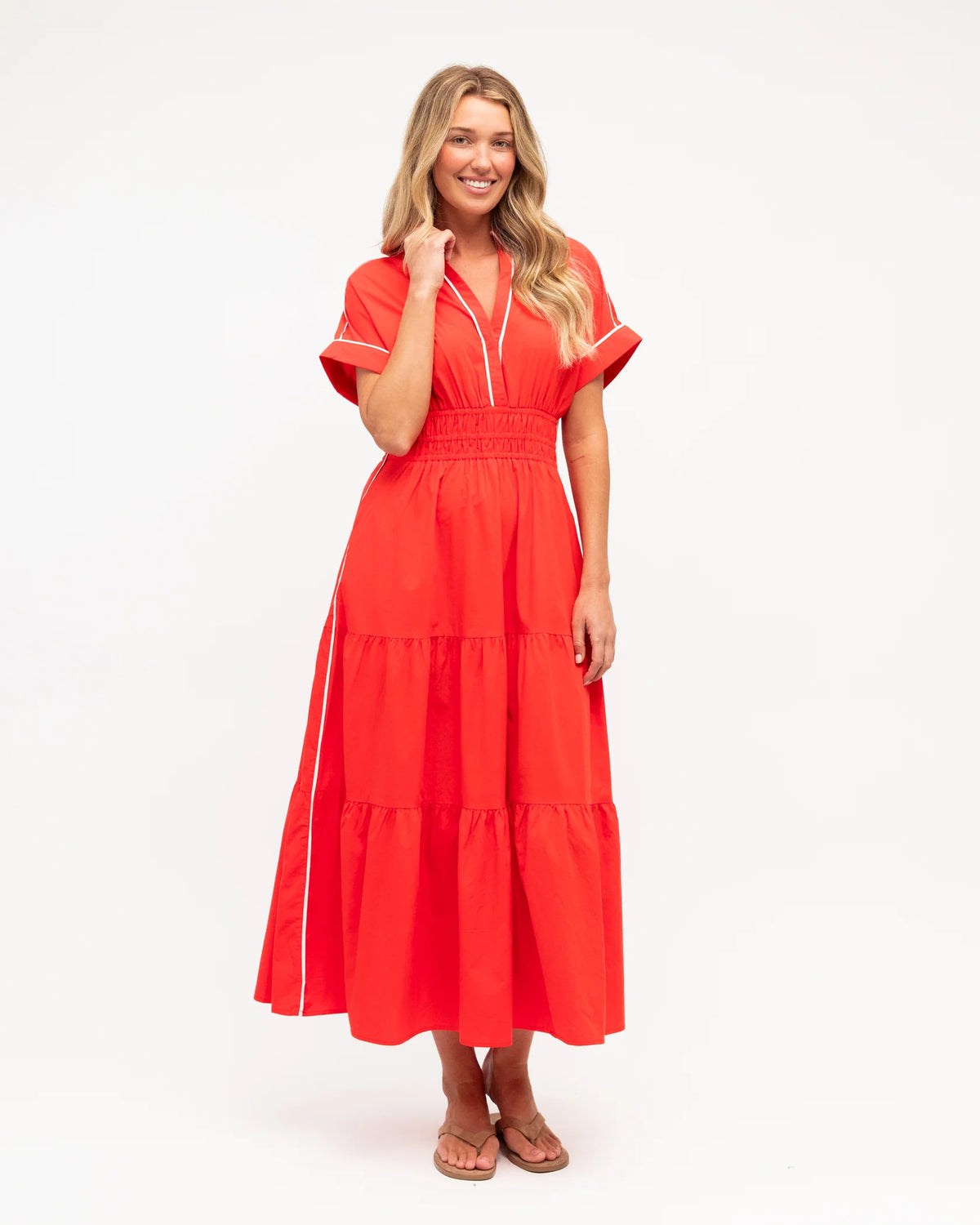 LABEL OF LOVE – Contrast Tipped Midi Dress - Orange
