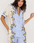 MINK PINK - Lucia Pants.  Blue and Cream Wide Leg Pants