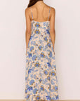 MINK PINK - Linen Blend Blue Floral Bias Midi Dress