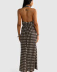ORTC - Elise Linen Wrap Full Length Dress. Carob Polkadot