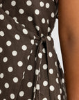 ORTC - Elise Linen Wrap Top. Carob Polkadot