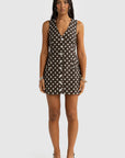 ORTC - Koda Linen Mini Dress. Carob Polkadot