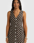 ORTC - Koda Linen Mini Dress. Carob Polkadot