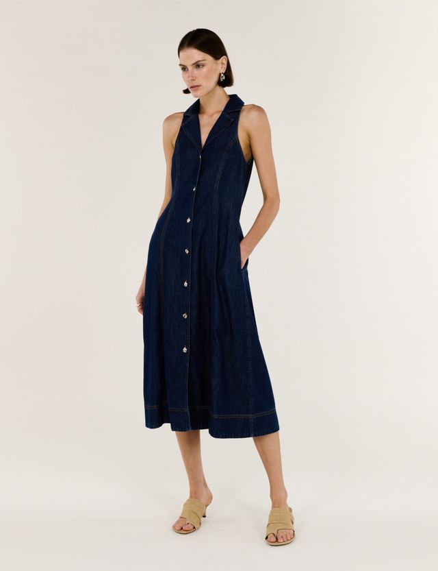 STAPLE THE LABEL - Denim Sleeveless Midi Shirt Dress