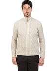 ARRAN HALF ZIP SWEATER - Natural