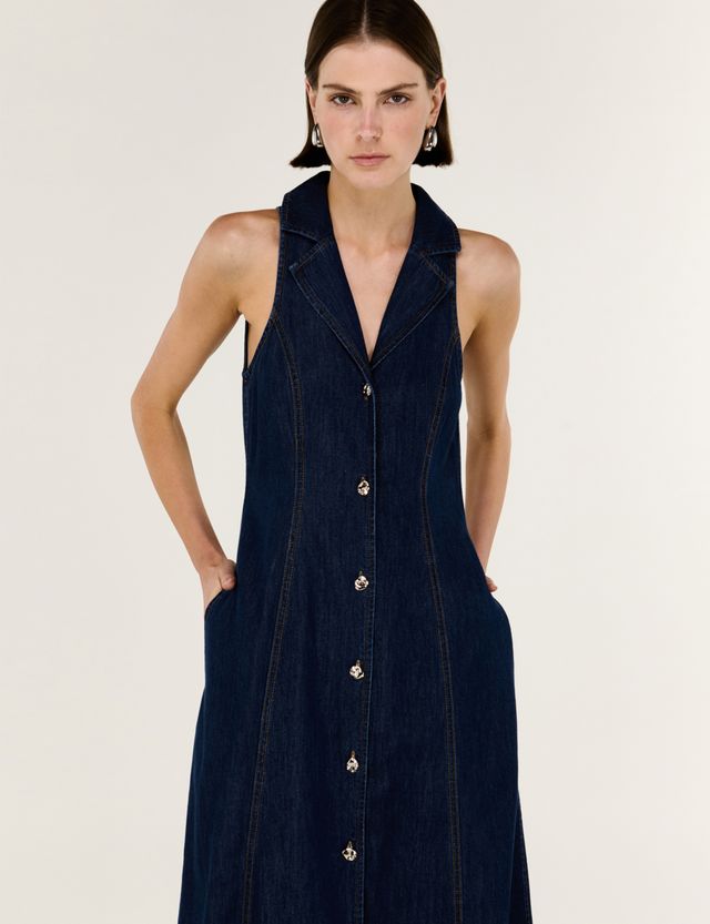 STAPLE THE LABEL - Denim Sleeveless Midi Shirt Dress