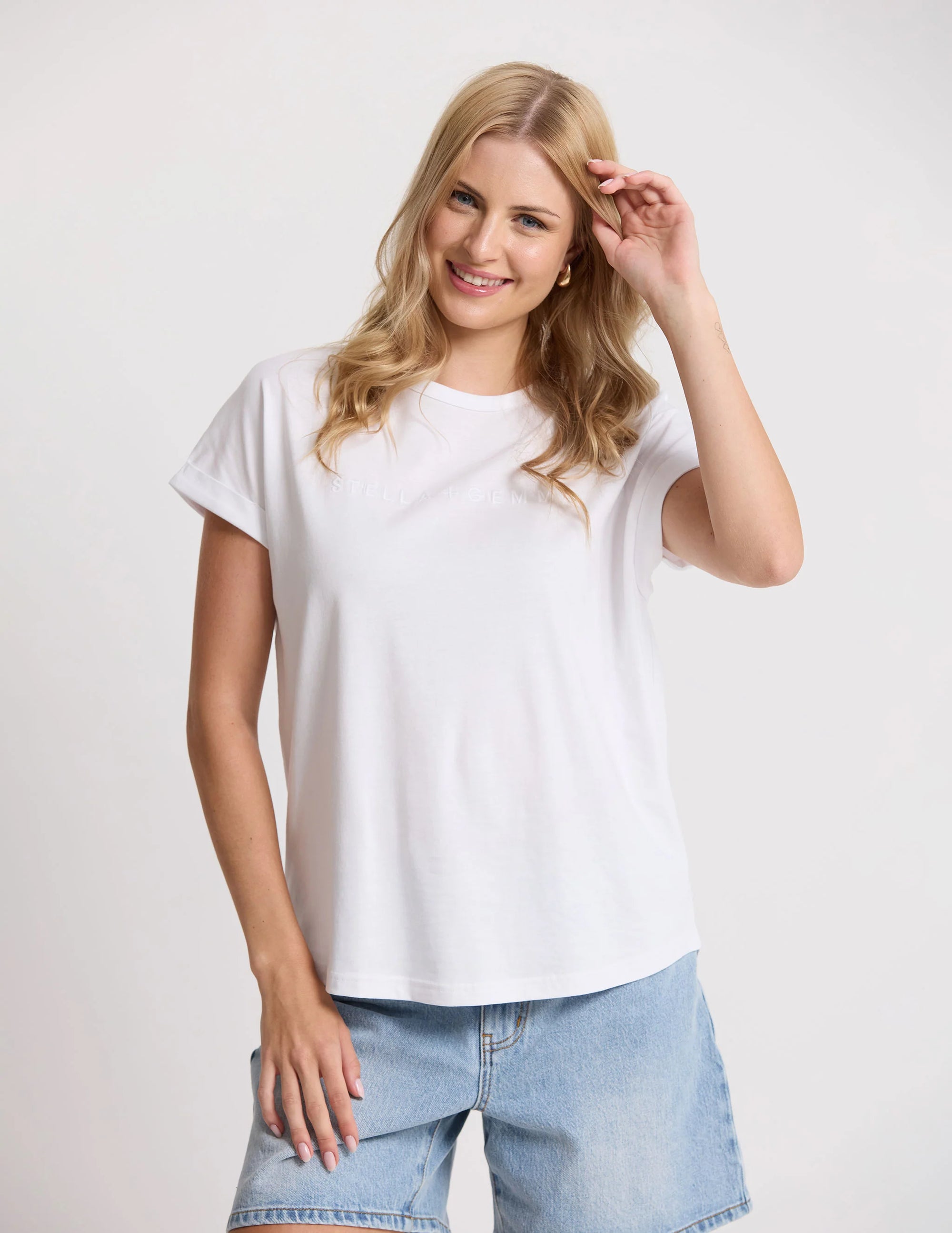 STELLA AND GEMMA - Soho Cuff Crew Tee.  White