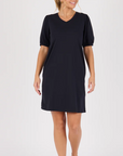 ONE TEN WILLOW - Puff Sleeve A-Line Dress - Blue Graphite