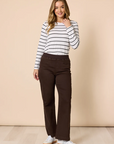 THREADZ - Maddy Pull On Wide Leg Jean - Chocolate