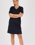ONE TEN WILLOW - Puff Sleeve A-Line Dress - Blue Graphite