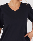 ONE TEN WILLOW - Puff Sleeve A-Line Dress - Blue Graphite