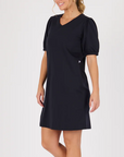 ONE TEN WILLOW - Puff Sleeve A-Line Dress - Blue Graphite