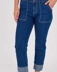 ONE TEN WILLOW - Cuff Detail Cropped Jeans - Dark Blue