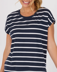 ONE TEN WILLOW - Shell Tee Round Neck - Navy/White Stripe
