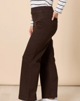 THREADZ - Maddy Pull On Wide Leg Jean - Chocolate