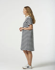 GOONDIWINDI COTTON - V Neck Cotton Jersey Dress.  Navy and White