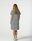 GOONDIWINDI COTTON - V Neck Cotton Jersey Dress.  Navy and White