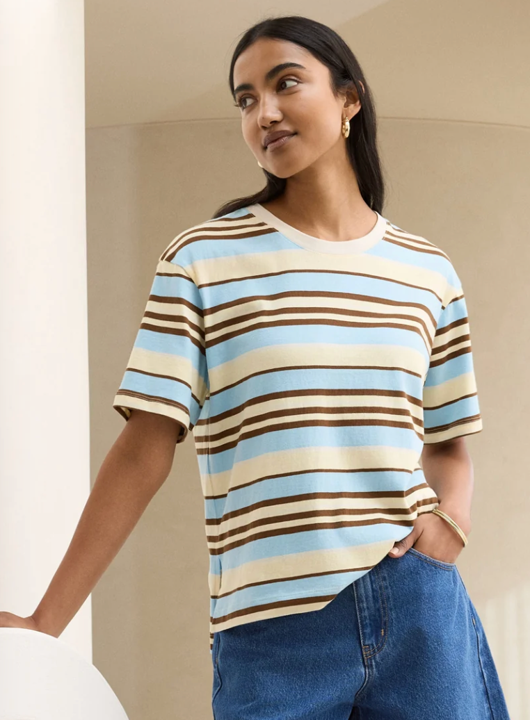 CERES Stevie Slouchy Tee - Toffee/Butter/Fresh Blue